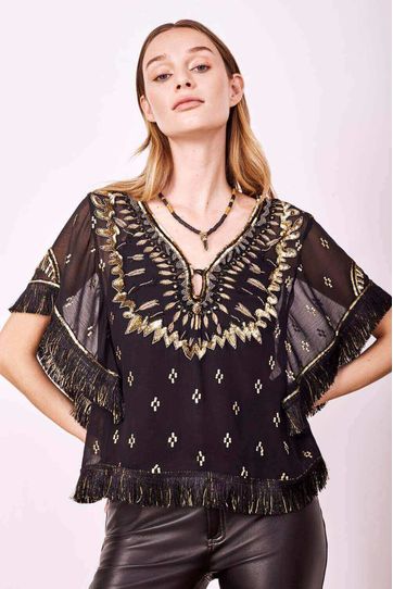 

Blusa Rapsodia Noya Birds Negro Talla: L y color: negro