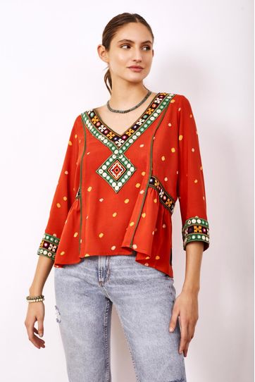 

Camisa Rapsodia Surika Chane Naranja Talla: S y color: naranja